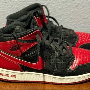 Air Jordan 1 Mid SS GS Nike Red and Black High-Top Sneakers